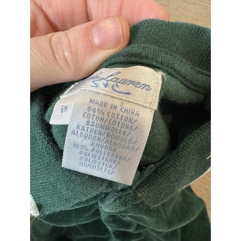 Ralph Lauren Footed Coverall‎ Baby 6M Green Velour Polo Collar Snap One-piece